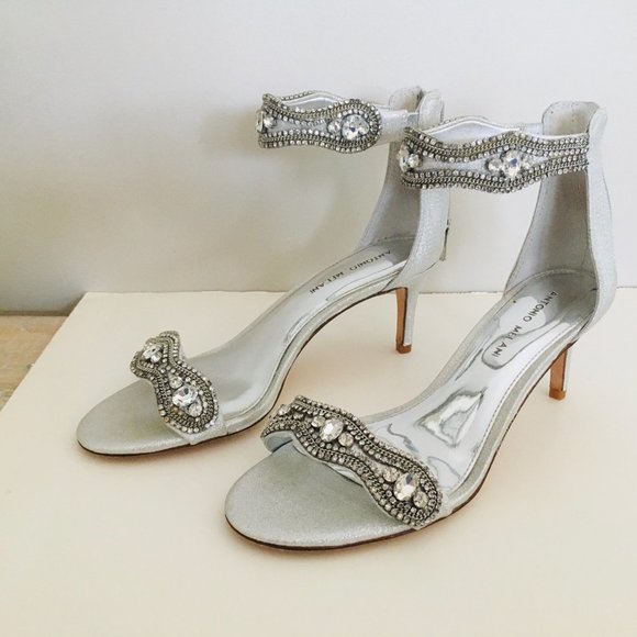 ANTONIO MELANI Sadina Silver Sand Rhinestone Prom/Homecoming Stiletto Sz 8.5 - Picture 1 of 5